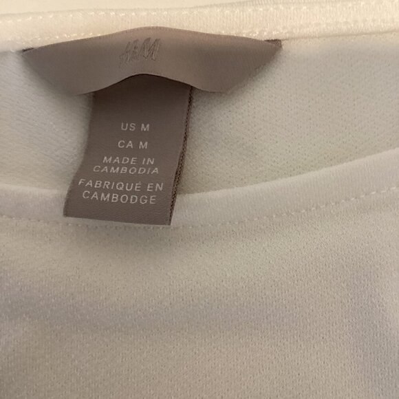 H&M Plain White Short/Half Balloon Sleeve Stretchy Top Sz M #87L - Picture 7 of 8